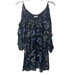 Parker Floral Print Cold Shoulder‎ Dress Ruffle Sleeve Black Small